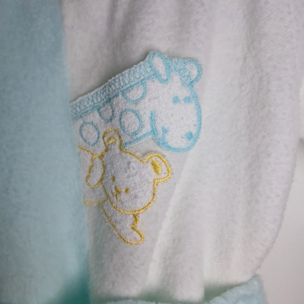 Vintage Baby Pajamas Aqua Blue & White Fleece Giraffe Bear Embroidery 18M Canada